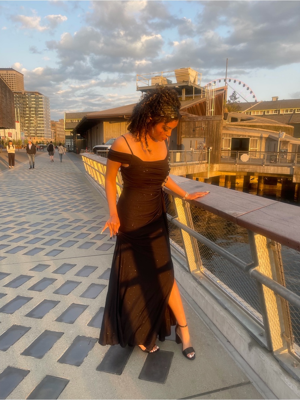 Haute Monde Black Off-Shoulder Prom Gown with Slit